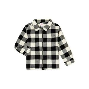 Wonder Nation Boys Flannel Collared Long Sleeve Full Zip Jacket Black Gray XL